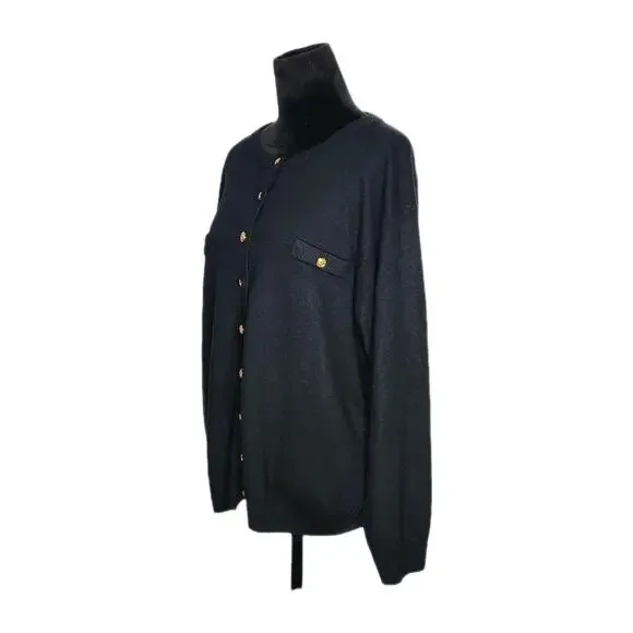 Unbranded Women’s Black Knit Long Sleeve Cardigan w/ Gold Buttons Size XL - Picture 2 of 6